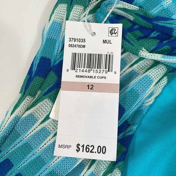 Trina Turk One-piece Swimsuit Size 12 NWT Multi Aqua Blue Print - Picture 10 of 13